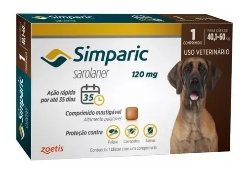 comprar Simparic 120mg 40-60kg Elimina Carrapatos Sarnas Pulgas 1un