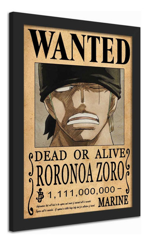 Quadro Cartaz De Procurado Zoro One Piece Moldura A4