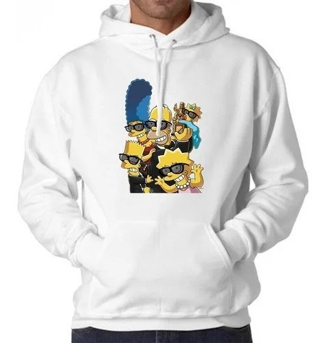 Buzo Saco Hoodies Blanco, Estampado Familia Simpson.