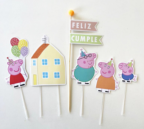 Guirnalda Papel Banderin Feliz Cumple + Peppa Pig X8 Figuras