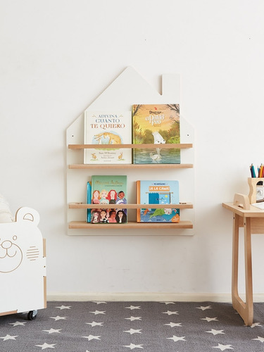 Imagen 4 de 4 de Biblioteca Montessori Repisa Flotante Blanca 60x14x80 Única