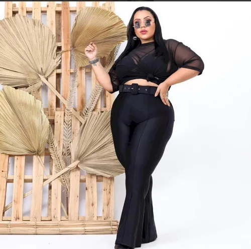 Cal a Flare Preta plus Size P gordinhas Lindas tecido Power