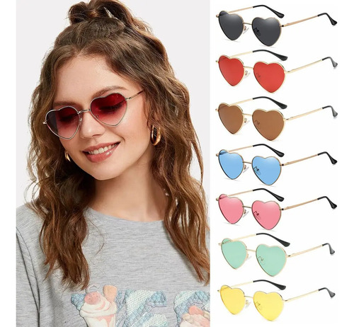 25 Lentes de corazón Gafas De Sol En Forma De Corazón Colores Varios Unisex Terminado Espejo Estilo Retro Tipo Vintage Retro