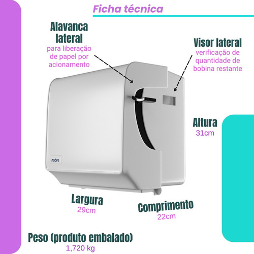 Nobre Dispenser Alavanca Toalha Bobina 200m Auto Corte Brave