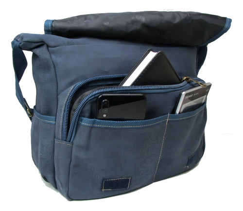 Bolsa Pasta Lona Resistente Moderna Prática Masculino Femin Cor Azul