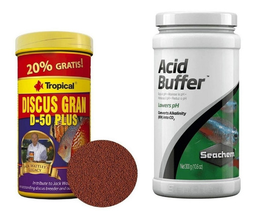 Kit Ração P/ Peixe Discus Gran D-50 132g + Acid Buffer 300g