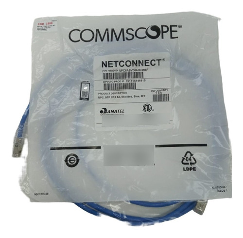 Patch Cord Cat6a Blindado Cm 2,44m S/ftp Azul Commscope