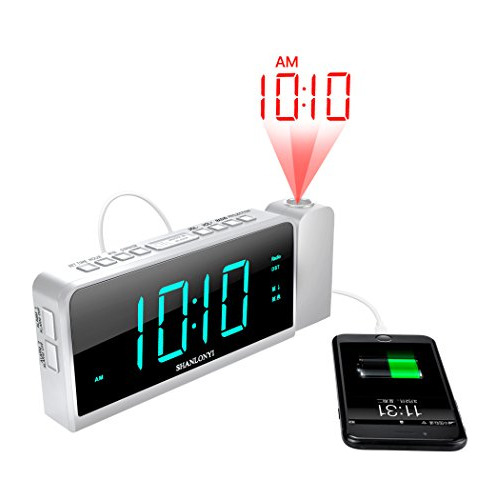 Shanlonyi Reloj Despertador De Proyección Con Radio Amfm Tie