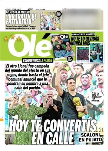 Diario Ole 22/12/22 Con Poster  Festejos Del Pueblo