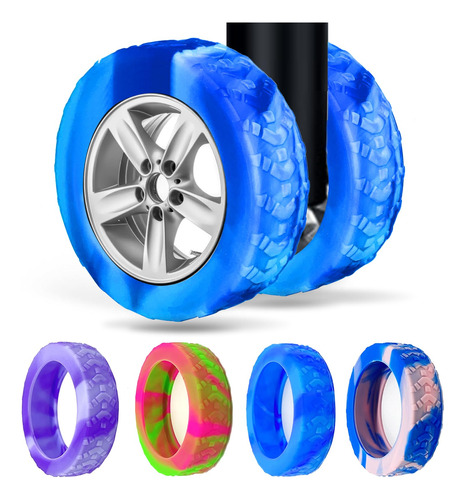 Fundas Para Ruedas De Equipaje 8u Silicona Traccion Azul Mix