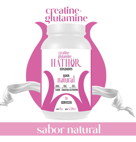 Creatina + Glutamina Hathor 1 Kg 50 Servicios Pre Entreno Natural