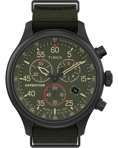 Timex Tw2t Expedition Field Reloj Cronógrafo Verde Con Ban.