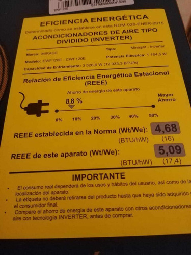 Minisplit Inverter X32 Mirage 1 Ton 110v Frio 17.5 Seer R32