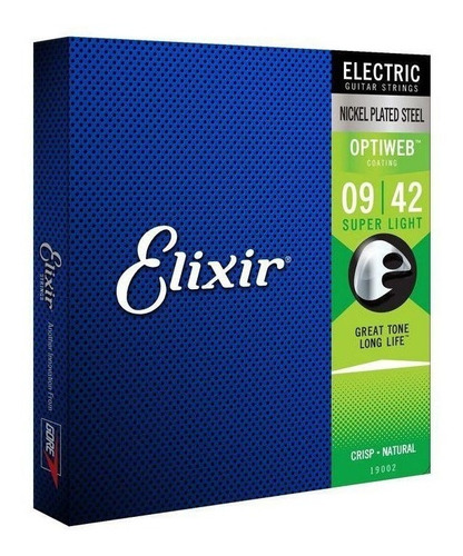 Encordoamento Elixir Corda Guitarra 009 Optiweb Light 19002