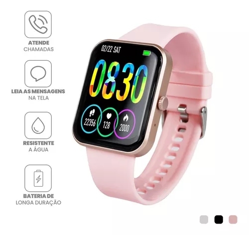 Relógio Smartwatch Feminino a prova dagua rosa touch 40mm 2