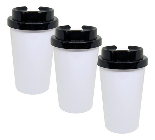 Vaso Para Cafe Termico Set X3 Tapa Antiderrame Frio Calor Color Blanco Lisa