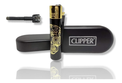 Clipper Metalico Calavera Dorada / Estuche / Piedra Regalo