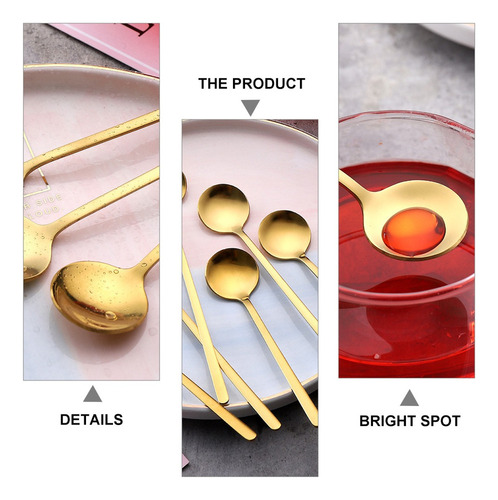 6 Cucharas Doradas Resistentes Para Postres De Acero Inoxida