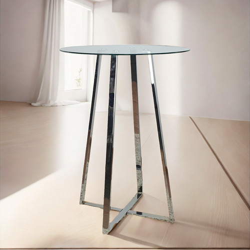 Mesa De Bar Alta Tapa De Vidrio Templado Y Base Cromada Vidrio Cromado