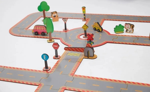 Imagen 3 de 4 de Set Arma Tu Pista Caminos De Campo Ciudad Madera + Acces Ed Color Negro