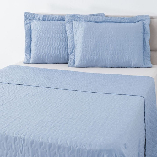 Colcha Cobre-leito Solteiro + Porta Travesseiro Estampa Azul Cor Azul-claro