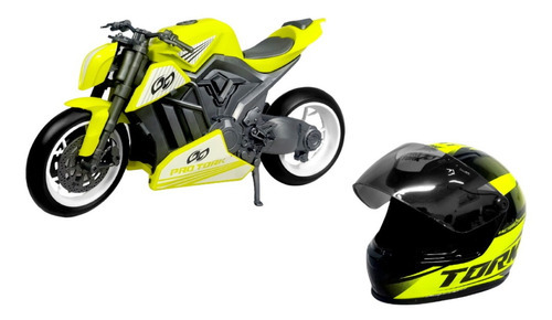 Moto De Brinquedo 29cm Super Esportiva Com Capacete Amarelo