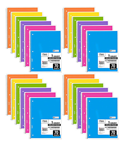 Pack 24 Cuadernos Espiral 1 Materia 70 Páginas Colores Panto