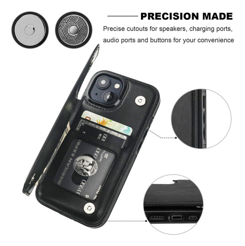 Funda Tipo Cartera Onetop Compatible Con iPhone 15 De 6.1 Pulgadas, Color Negro