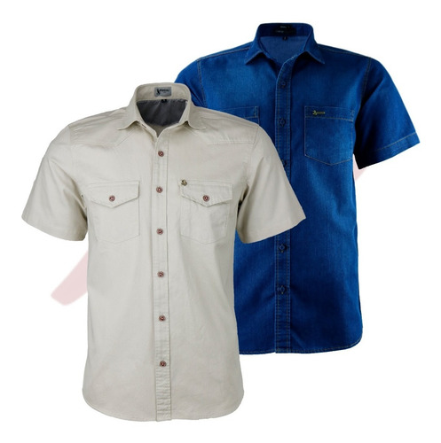Kit 2 Camisas 2 Bolsos Luxo Amil 1 1695 Jeans + 1 1628 Brim