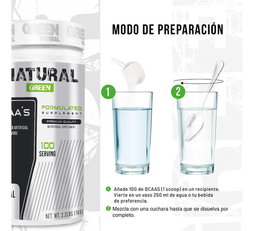 Aminoácidos Bcaas Green Varios Sabores 1kg 100 Servs Natural