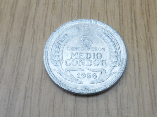 Moneda Chilena De 5 Pesos Medio Condor Año 1956