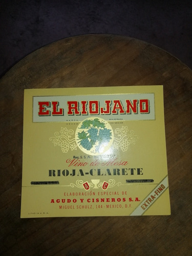 Etiqueta Antigua De Vino Mexicano El Riojano 