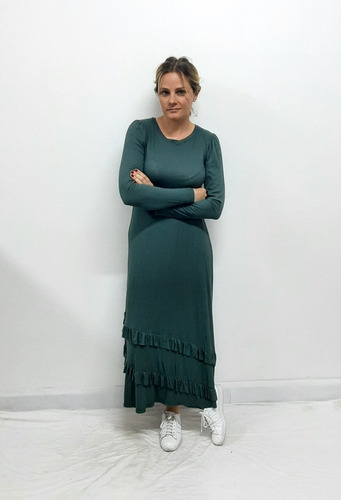 Maxi Vestido Morley Viscosa Verde Militar Vero Alfie T1