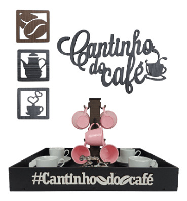 Bandeja Cantinho Do Cafe +pliques De Parede 40x30cm Preto