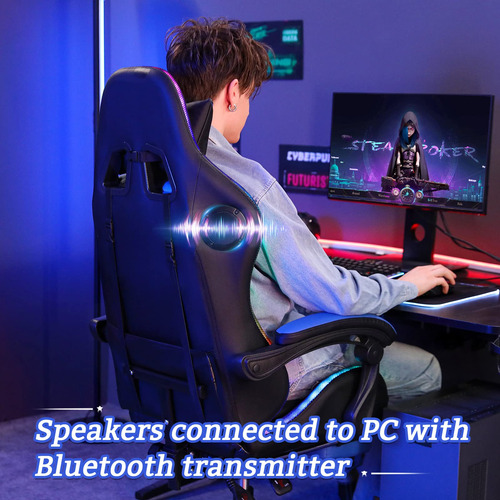 Silla De Juegos Con Altavoces Bluetooth Y Luces Led Rgb Azul/negro Material Del Tapizado