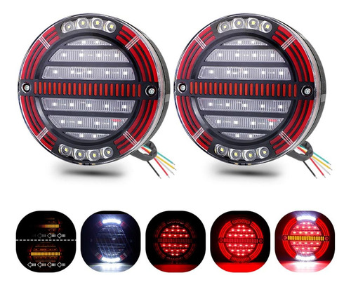 Luz Trasera Led Redonda Con Freno Y Giro Para Camión 2pzs