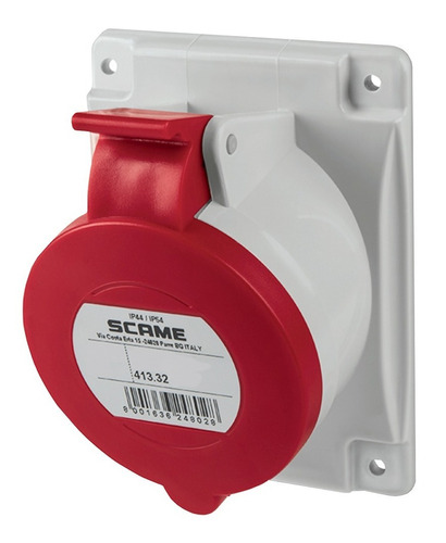 Base Empotrable Industrial Scame 3p + T 16 A Ip44 380v Color Rojo