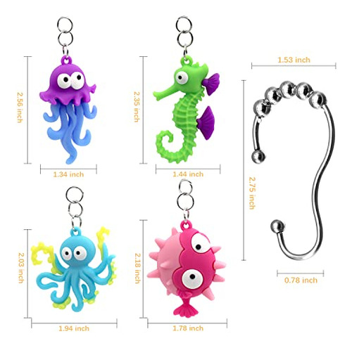 Kit De Cortina De Ducha Y Ganchos Creativos Oceanicos 12pc