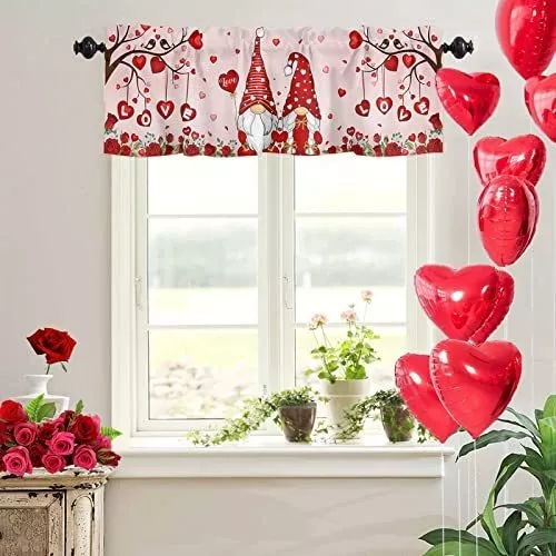 Cortinas de cocina de 45 pulgadas de largo, cortinas y cortinas de casa de  campo para el día de San Valentín, cortinas de ventana con bolsillo para