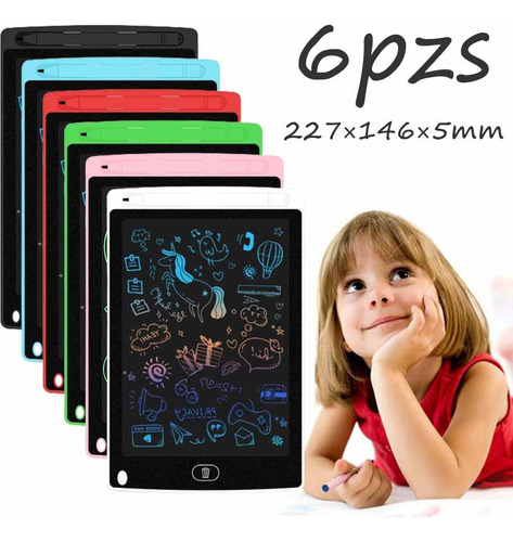 Pizarron Magico Lcd 8.5 Tablet Dibujar Escribir Pluma 6 Unid