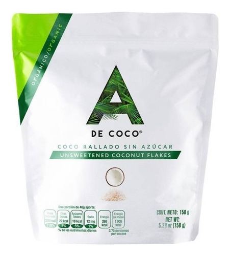 Coco Orgánico Rallado Sin Azúcar A De Coco 150 G