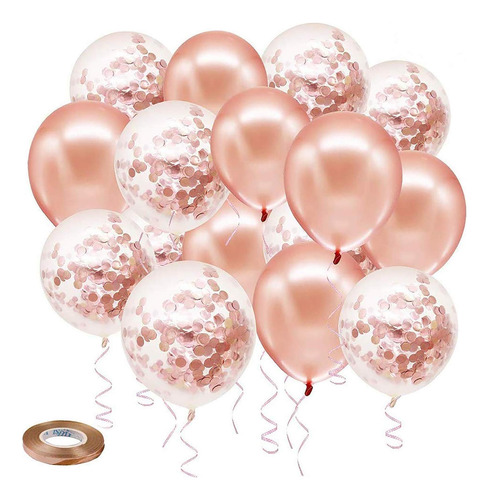 Globos De Ltex De Confeti De Oro Rosa, Paquete De 50 Globos