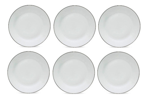 6 Platos Selecta De Mesa 26 Cm Con  Borde Plateado Porcelana