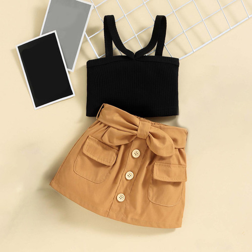 * Conjunto De Dos Piezas Con Falda Y Lazo Para Niñas Con