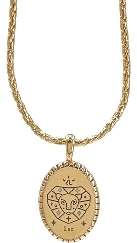 Collar De Cadena De Serpiente 18k Con Colgante Leo