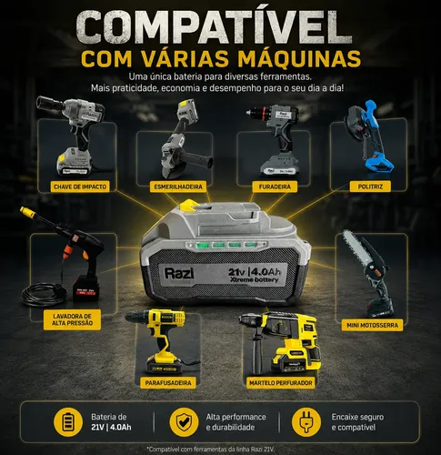 Bateria Original Ions Lítio 21v 4ah Xtreme Indicador Carga