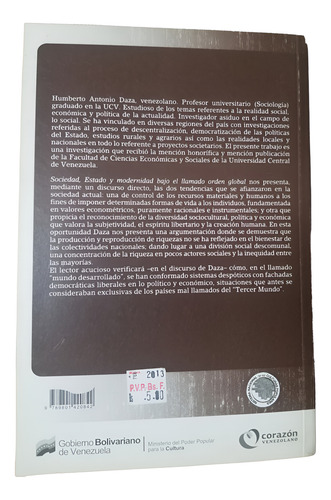 Sociedad, Estado Y Modernidad: Orden Global - Humberto Daza (Usado)