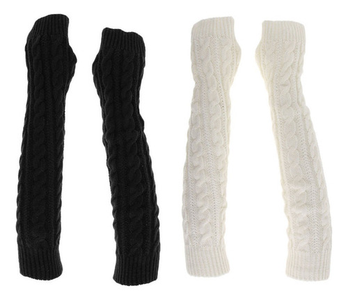 Py 2 Pares De Guantes Sin Dedos De Invierno De Punto Largo,