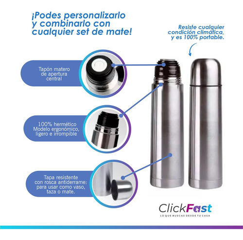 Termo Bala Acero Doble Capa + Stickers Para Personalizar