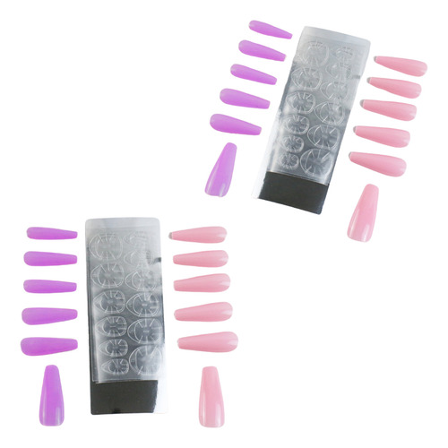 Kit Uñas Postizas Sun Change Presson Cambia Color 12 Piezas Purpura/rosa Larga